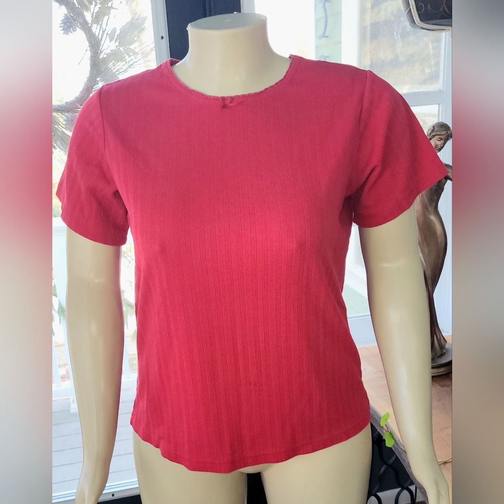 Basic Editions Red Ribbed Fitted Short Sleeve Tee
